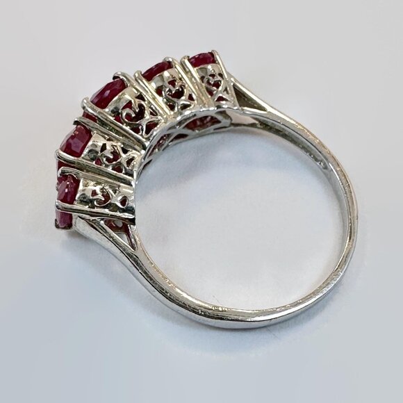 Vintage Ruby Ring Sterling Silver: Ring Band Stackable Red Stone 5 Stone Ring - Picture 6 of 7
